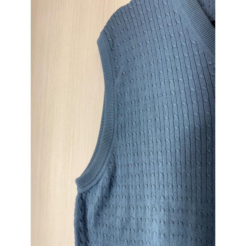 Lyle & Scott Scotland Mens Blue 100%Combed Cotton Cable Knit V-Neck Sweater Vest - Picture 5 of 10